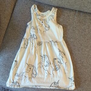 Unicorn Print Kids Dress - Cream